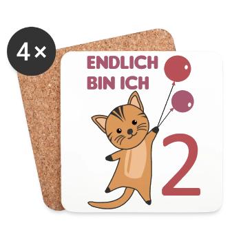 endlich 2 Katze Ballons 2. Geburtstag zwei Jahre - Untersetzer (4er-Set) - Weiß - Vorne