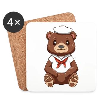 Funny cuddly bear with sailor costume - Coasters (set of 4) - white - Front