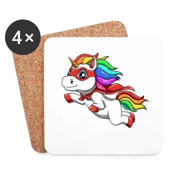 Funny unicorn as a hero for a superhero - Coasters (set of 4) - white - Front