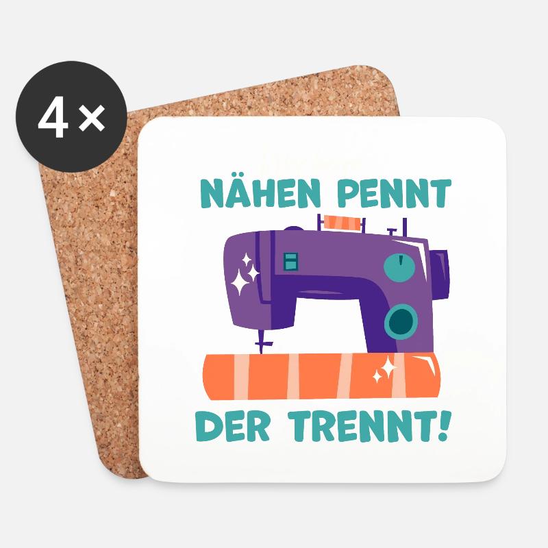 Wer beim nähen pennt, der trennt, Geschenk Näherin - Untersetzer (4er-Set) - Weiß