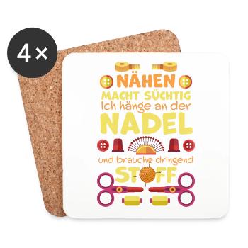 Nähen macht süchtig, Geschenk Näherin, Schneiderin - Untersetzer (4er-Set) - Weiß - Vorne