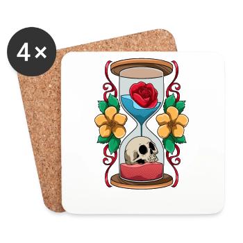 Hourglass with skull and rose time - Coasters (set of 4) - white - Front