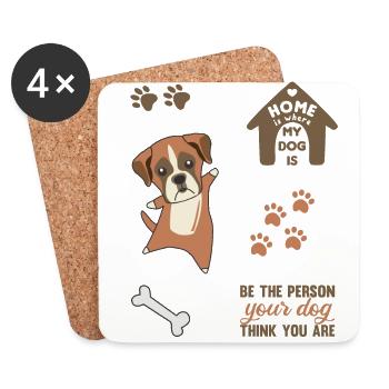 Chien mignon stickerset boxer chiens chiens amour - Dessous de verre (lot de 4) - blanc - Devant