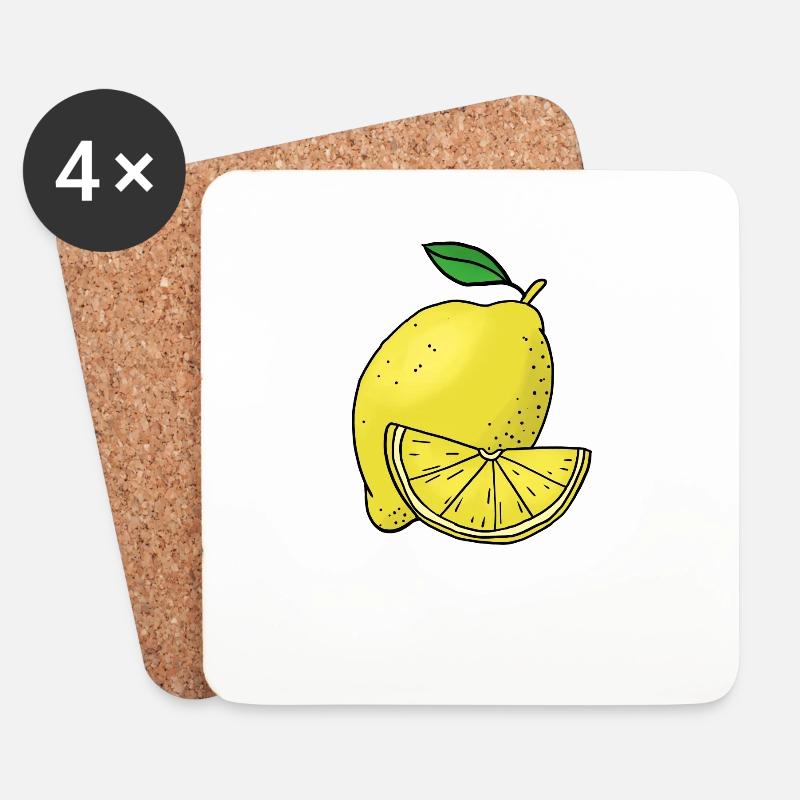 Lemon Hand gezeichnete Früchte Sommer - Untersetzer (4er-Set) - Weiß