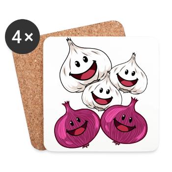 fröhlich Knoblauch Zwiebel Gemüse kochen gesund - Untersetzer (4er-Set) - Weiß - Vorne