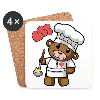 Teddybär Kochkunst kochen Koch Küche Gourmet - Untersetzer (4er-Set) - Weiß - Vorne