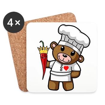 Ours en peluche piment fort Chef Restaurant cuisine. - Dessous de verre (lot de 4) - blanc - Devant
