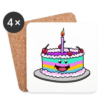Arc-en-ciel Anniversaire gâteau gâteau fantaisie - Dessous de verre (lot de 4) - blanc - Devant