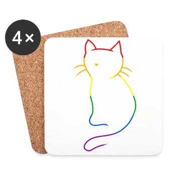 Katze LGBT Bunt Gay Pride Regenbogen Valentin - Untersetzer (4er-Set) - Weiß - Vorne