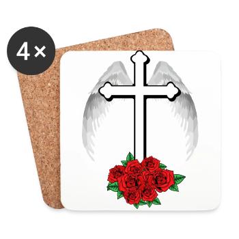 Heavenly Cross Crosses Jesus God Angel Wings - Coasters (set of 4) - white - Front