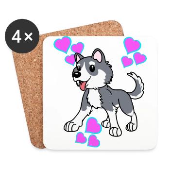 Coeurs Husky Chien Enfants Enfants Animaux bienvenus - Dessous de verre (lot de 4) - blanc - Devant