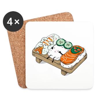 Sushi Japanese Kawaii Anime Drawing Gift - Coasters (set of 4) - white - Front