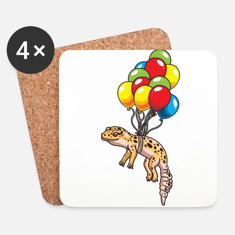 Leopard gecko with balloons gift - Coasters (set of 4) - white