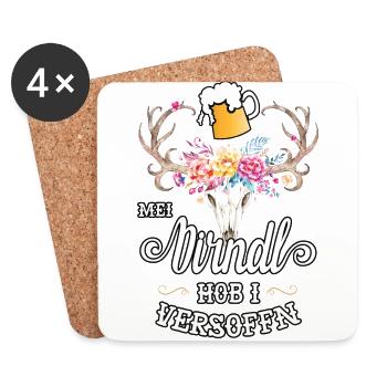 Mei Dirndl hob i versoffn Ersatz Tracht Hirsch - Untersetzer (4er-Set) - Weiß - Vorne