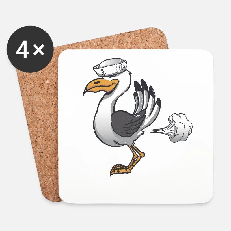 Furzende Möwe - Untersetzer (4er-Set) - Weiß