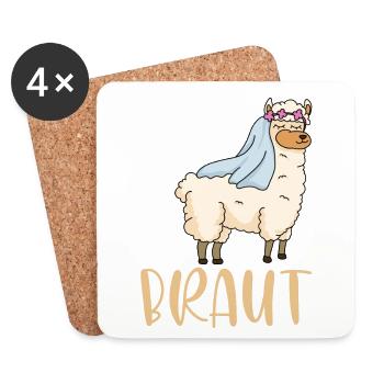 Lama Alpaka Spruch I bims die Braut - Untersetzer (4er-Set) - Weiß - Vorne