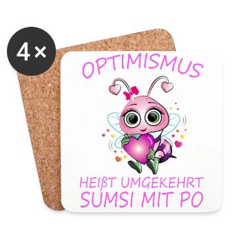Optimismus heißt umgekehrt Sumsi mit Po - Untersetzer (4er-Set) - Weiß - Vorne