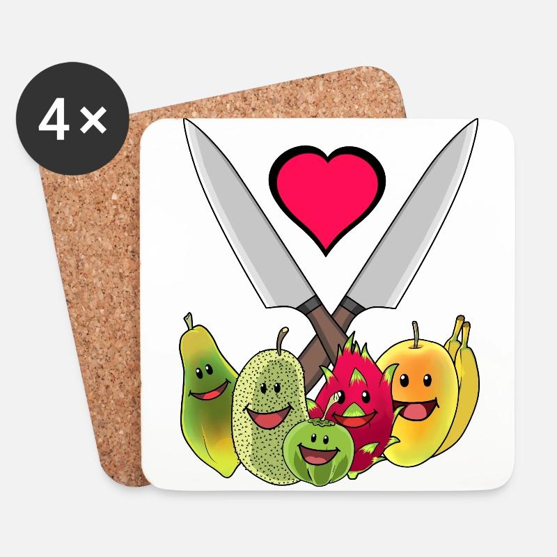Küchenmesser Vegetarisch Früchte exotisch Obst - Untersetzer (4er-Set) - Weiß