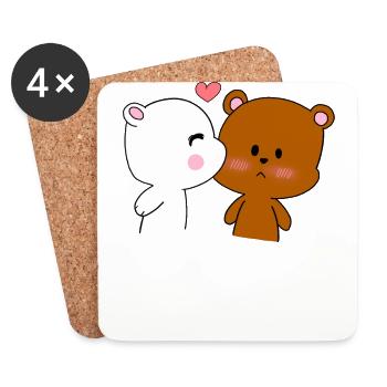 Ours Amour - Ours - Meilleurs Amis - Partenaires - Dessous de verre (lot de 4) - blanc - Devant