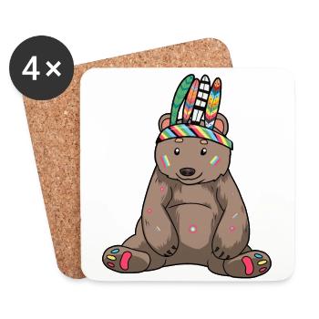 Ours, Ours Brun, Enfants, Chaman, Hippie - Dessous de verre (lot de 4) - blanc - Devant