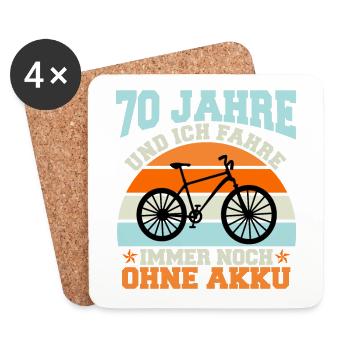 70 Jahre und immer noch ohne Akku Rad Fahrrad - Untersetzer (4er-Set) - Weiß - Vorne