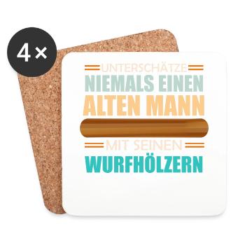 Alter Mann mit Wurfhölzern Kubb Wikingerschach - Untersetzer (4er-Set) - Weiß - Vorne