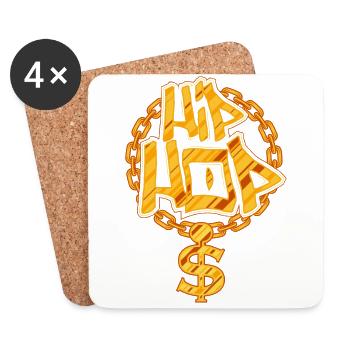 Gold Chain with Dollar Sign Hip Hop Rapper Rap - Coasters (set of 4) - white - Front