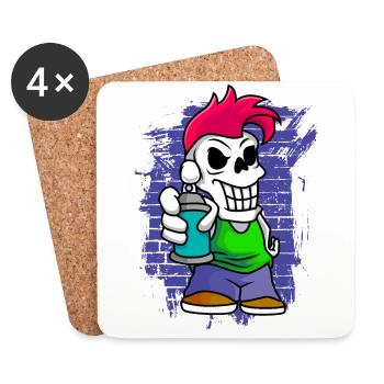 Punk skeleton with spray can graffiti artist - Coasters (set of 4) - white - Front