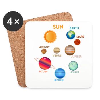Galaxie Espace Système Solaire Planète Astronaute - Dessous de verre (lot de 4) - blanc - Devant