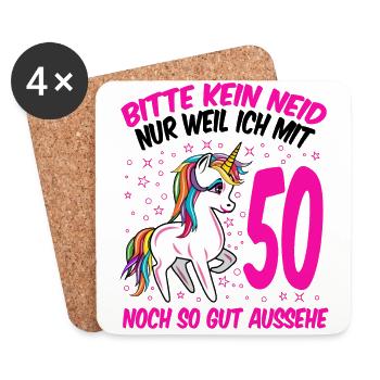 50. Geburtstag Geschenk Einhorn Frauen lustig - Untersetzer (4er-Set) - Weiß - Vorne