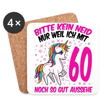 60. Geburtstag Geschenk Einhorn Frauen lustig - Untersetzer (4er-Set) - Weiß - Vorne