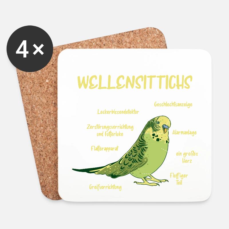 Anatomie eines Wellensittichs Vogel Sittich - Untersetzer (4er-Set) - Weiß
