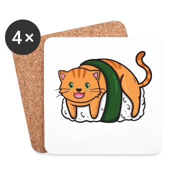Kawaii Japonais Sushi Chats Anime Japon - Dessous de verre (lot de 4) - blanc - Devant