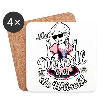 Mei Dirndl is in da Wäsch Trachtenshirt Damen - Untersetzer (4er-Set) - Weiß - Vorne