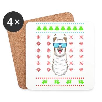 Lama Alpaca Ugly Christmas - Coasters (set of 4) - white - Front