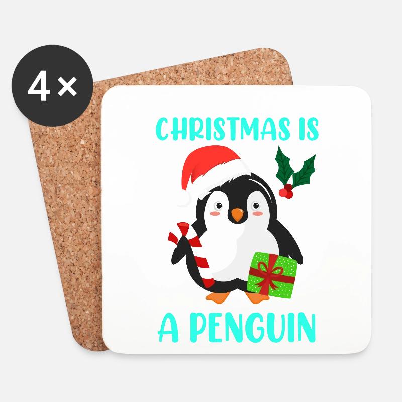 Weihnachtswunsch Pinguin Weihnachten - Untersetzer (4er-Set) - Weiß