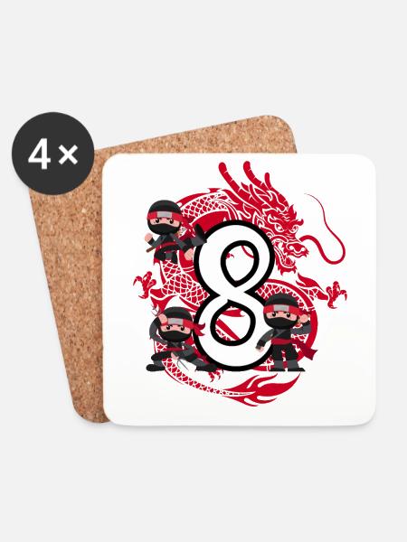 8. Geburtstag Junge 8 Jahre Ninja Drache Kostüm - Untersetzer (4er-Set) - Weiß