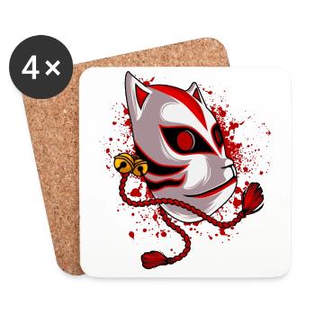 Kitsune Japanese Fox Mask Anime Manga - Coasters (set of 4) - white - Front