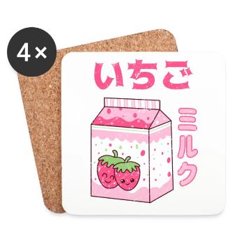 Anime Manga Kawaii Strawberry Milkshake Milk Shake - Coasters (set of 4) - white - Front