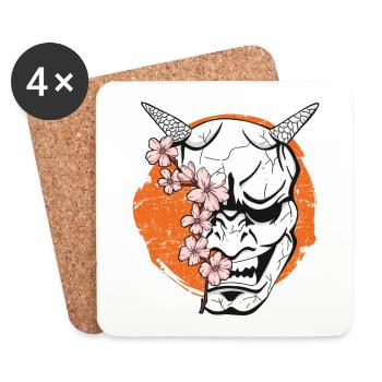 Oni Demon Japanese Devil Japan Mask - Coasters (set of 4) - white - Front
