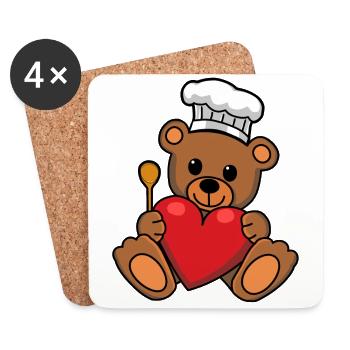 Teddy Koch kochen Herz Kochkunst Hobbykoch - Untersetzer (4er-Set) - Weiß - Vorne