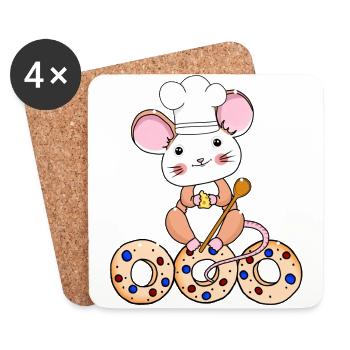 Maus Bäcker Xmas Weihnachten Weihnachtsfest Kind - Untersetzer (4er-Set) - Weiß - Vorne