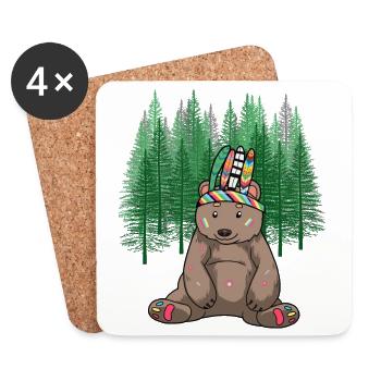 Wild West, Brown Bear, Bear, Native American, Child - Coasters (set of 4) - white - Front