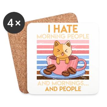 Je déteste les gens du matin café chat - Dessous de verre (lot de 4) - blanc - Devant