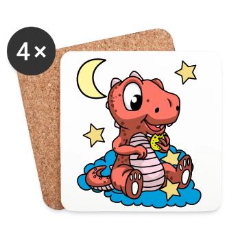 Good Night Dino Dragon Kids Starry Sky - Coasters (set of 4) - white - Front
