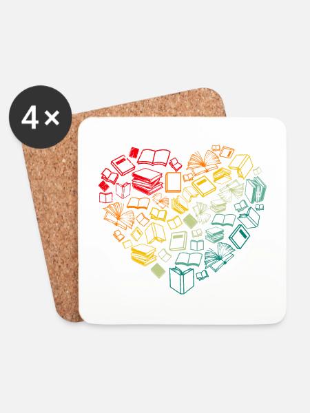 Bücher Liebe Herz Bücherwurm Leseratte - Untersetzer (4er-Set) - Weiß