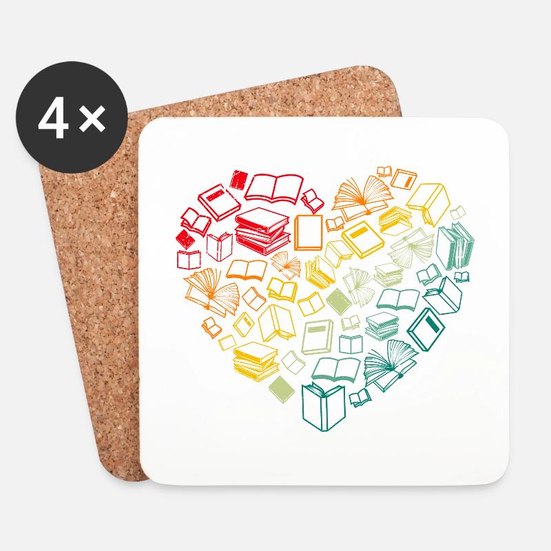 Bücher Liebe Herz Bücherwurm Leseratte - Untersetzer (4er-Set) - Weiß