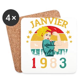 Anniversaire Cadeau Rétro Janvier 1983 Millésime - Dessous de verre (lot de 4) - blanc - Devant