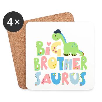 Promoted to big brother Saurus Dinosaur - Coasters (set of 4) - white - Front