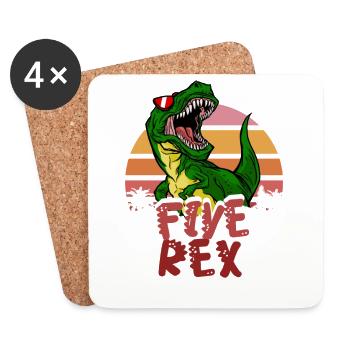 5th Birthday Boy five Rex Dinosaur Dino - Coasters (set of 4) - white - Front